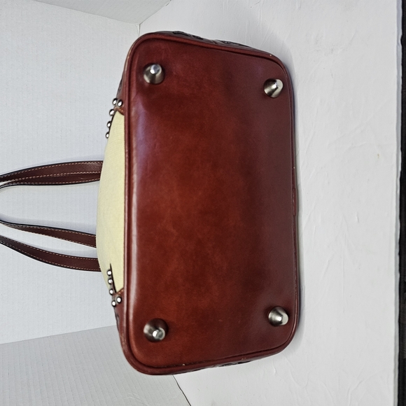 Cream and Brown Western Tote with Leather Accents - Picture 12 of 14